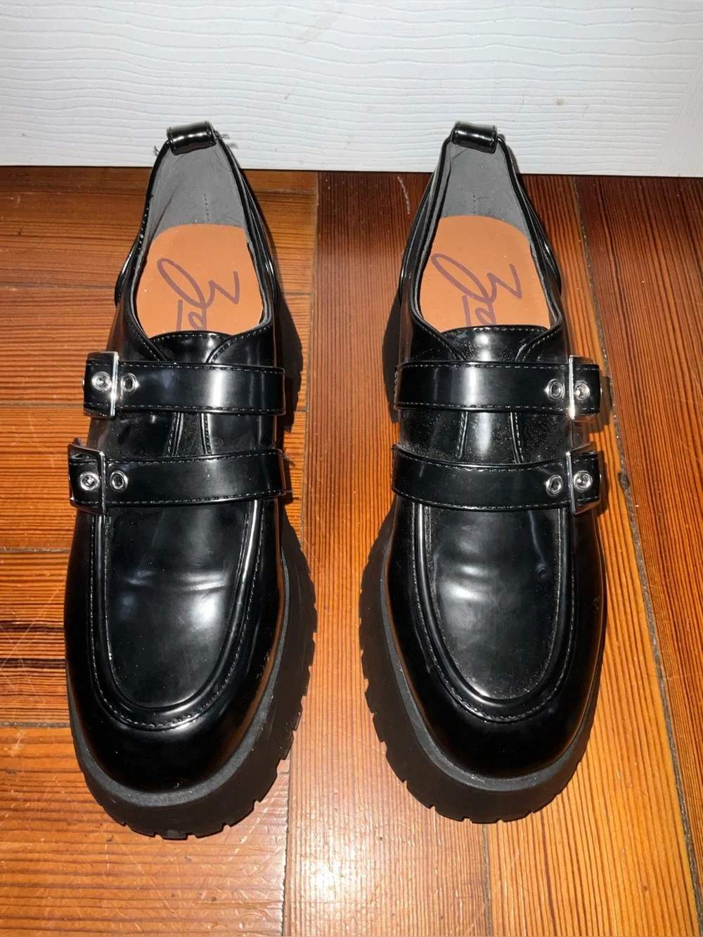 Zodiac Chunky Black Platform Loafers with Double Buckle